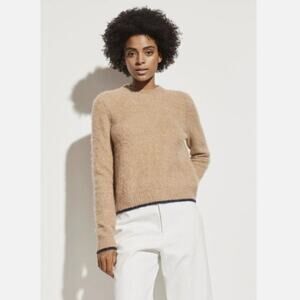 Vince Contrast Tip Tan Wool Alpaca Blend Crewneck Pullover Sweater